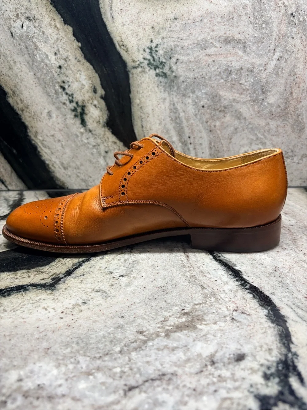 STAR Italian Leather Brogue Cap Toe Derby Shoes 42.5 US 9.5 Tan